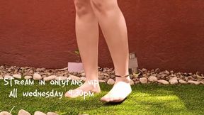 My Stepsister Can&#039;t Stop Ejaculating, orgasm with Tickling with Grass on Her Feet