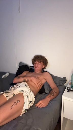 Hot Blonde Twink Jerks Off Into Sock