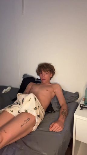 Hot Blonde Twink Jerks Off Into Sock