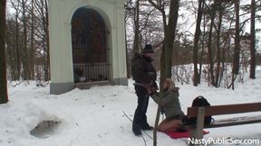 Old man bangs busty babe Samantha Jolie outdoors
