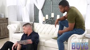 Muscle hunk buries his sorrow and cock in hot jock’s ass bareback