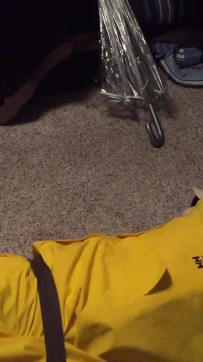 Jaw-dropping moment from "Yellow PVC Rainsuit Self Bondage"
