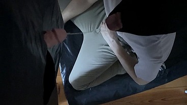 Homemade - I dared my young flatmate to get on his knees, blindfolded, and I pissed in his mouth through a gloryhole... he gets hard and sucks me