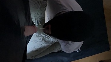 Homemade - I dared my young flatmate to get on his knees, blindfolded, and I pissed in his mouth through a gloryhole... he gets hard and sucks me