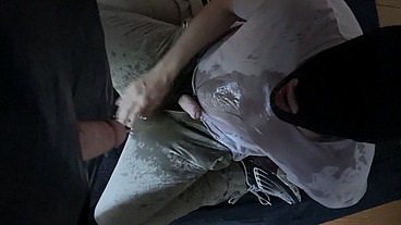 Homemade - I dared my young flatmate to get on his knees, blindfolded, and I pissed in his mouth through a gloryhole... he gets hard and sucks me