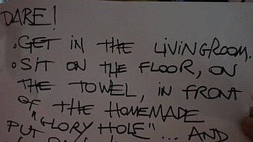 Homemade - I dared my young flatmate to get on his knees, blindfolded, and I pissed in his mouth through a gloryhole... he gets hard and sucks me