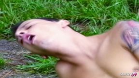Blonde Horny Tranny Fucked Anally Outdoors by Strangers