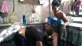 Seduced by My Neighbor&#x2019;s Whore While Washing Dishes; She Sucks My Anal&#x1F44C; Area