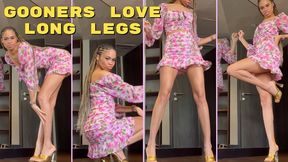 Gooners Love Long Legs- Ebony Goddess Rosie Reed Long Leg Tease In Gold High Heels And Flirty Skirt Gooner Leg Tease- 1080p HD