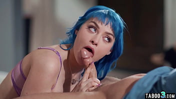 Angry blue haired busty slut Jewelz Blu testing her horny buyers big cock