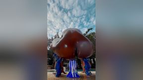 Riding My Big Blue Dildo Outside And Squirting All Along