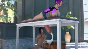 Extremely Big Cock Futanari Exploding in Cum While Laying On Table