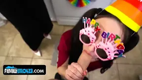 Busty stepmom Melody Mynx and Tifa Quinn share young member in a birthday