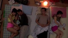 Japanese wife gives a deepthroat head to her husband before they drill