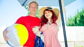 Grateful neighbor fucks married redhead after she saves him from drowning in the pool