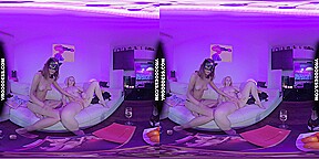 Lesbian Black Light Chilling Out Vaping Miss Pussycat Dildoing Blondie Layla To Orgasm