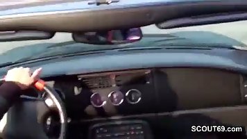 Busty bimbo with enormous fake boobs fucks in the bedroom and jerks him off outside