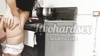 I watch my niece cooking with her Cutie shorts and seeing her yummy butt makes me gives her a quick