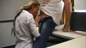 Gorgeous air hostess in super short skirt loves my juicy cock