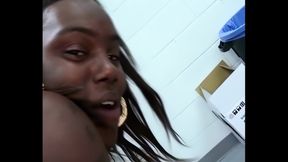 Threesome - Two Black Sluts Share a White Cock in the Warehouse