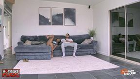 Freshmen Ebony Teen takes on a massive black cock in a Jock-style Showdown