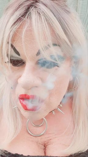 smoking tranny chav red lipstick