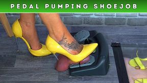 Pedal Pumping The Cum From Your Cock In My Yellow Casadei Heels & Wild Leopard Stilettos (153) - Pedal Cam - Balls Trample Trampling Shoejob Footjob Pump Shoes Heel Cumshot FemDom