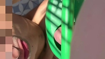 Ginger guy peeing in a plastic watering can in front of his horny naked friend who seems eager to drink piss