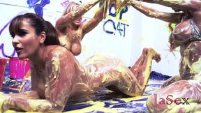 Another lesbian threesome featuring three horny girls who make a mess