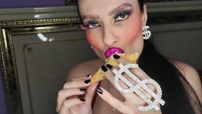 Big-lipped Bimbo with Glossy Lipstick Eats Ice Cream