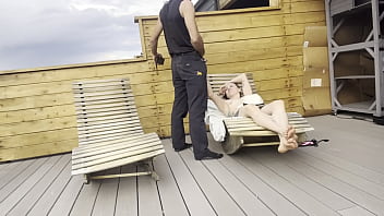 DICKFLASH ROOF ADVENTURE: part 2 a little redhead slut gives me fast cumshot on her and while her boyfriend waits