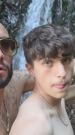 Tatted Gay Stepdaddy Fucks Twink Public Hiking Waterfall Fucking Caught Hardcore Anal Big Cumshot Uncut