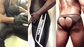 leather lycra masked dad poses & strips & flex