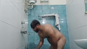 Indian Nude Daddy Enjoying a Hot Shower and Showing off His Wet Body