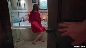 Bubble-butt teen was facialized after POV sex in bathroom