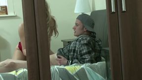 Blonde Jasmine Lau gets sprayed from Sam Bourne