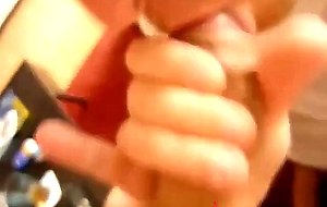 Blowing and stroking my friend and he cums in my mouth