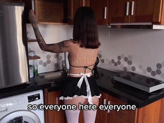 Sexy maid came into the room at the wrong time and got a throat full of goo