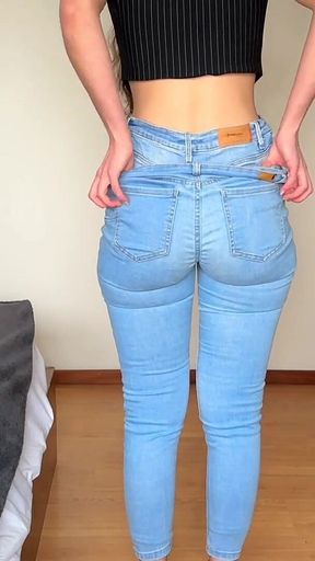 Blue Tight Jeans Fetish Big Ass Problems White Booty Thong