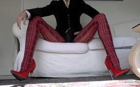 Red Tartan Tights and Extreme Heels Legs Show