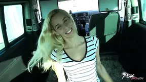 Blonde cutie gets creampie during sex in car