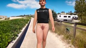 Wearing a urethral stimulating cockring on public beach