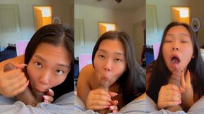 down on my knees giving a blowjob like a good asian slut HUGE CUMSHOT IN MOUTH