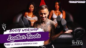 PT1 Double Ebony Domination: Intense Boot Worship, Deep Sole Licking, and Mocking the Loser at Our Feets.