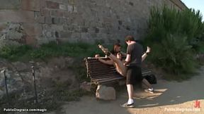 Blonde slave Salma de Nora gets hardcore DP'd on the streets