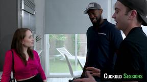 CUCKOLD SESSIONS - Hot Wife Lizzie Love Fucks Maintenance Guy While Cuck Watches