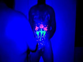 MaskedKinky - Male sub gets glowing paint on body and cock