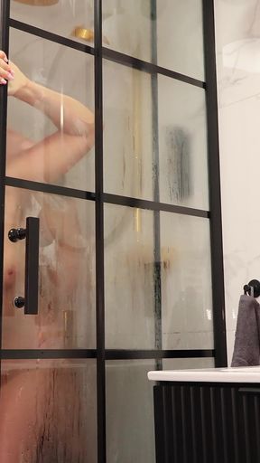 Horny MILF Interrupts Her Man's Shower and Begs "fuck Me" - Gets a Messy Facial