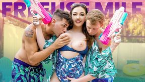 Stepmom seduces stepsons with her big tits and skills