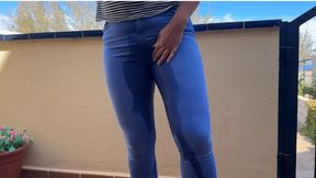 Terrace Standing Flood Wetting Jeans Outdoors